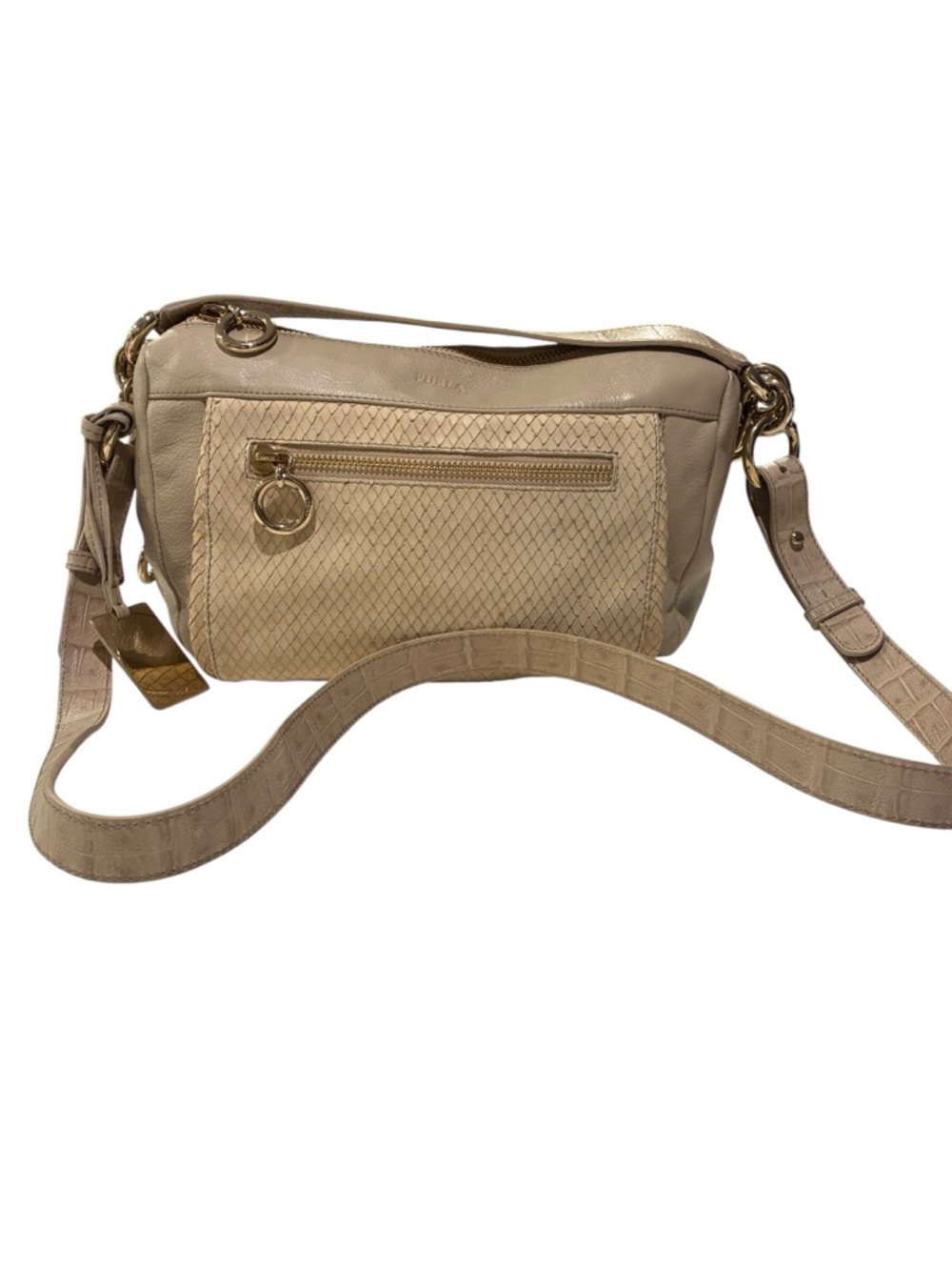 Furla Beige Leather Belt Bag / Crossbody w/ Gold Hardware - Picture 2 of 16